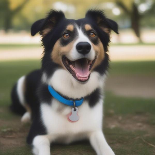 Dog Wearing a Plastic ID Tag