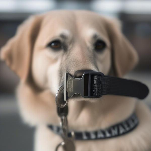 Dog with tag securely attached to collar