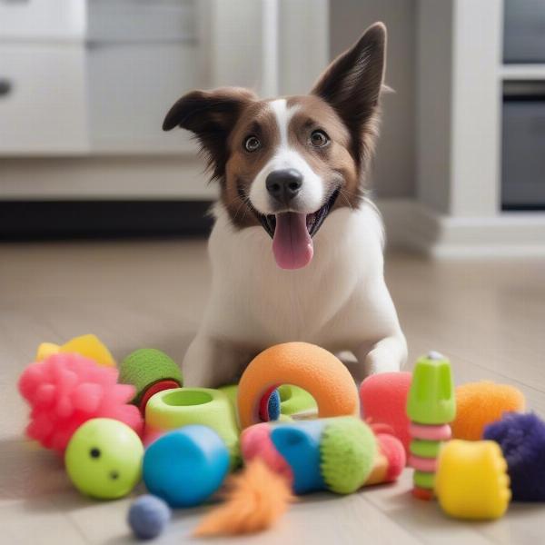 Dog playing with safe toys