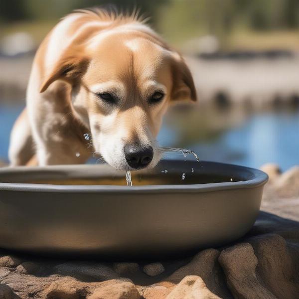 Dog with Water Bowl