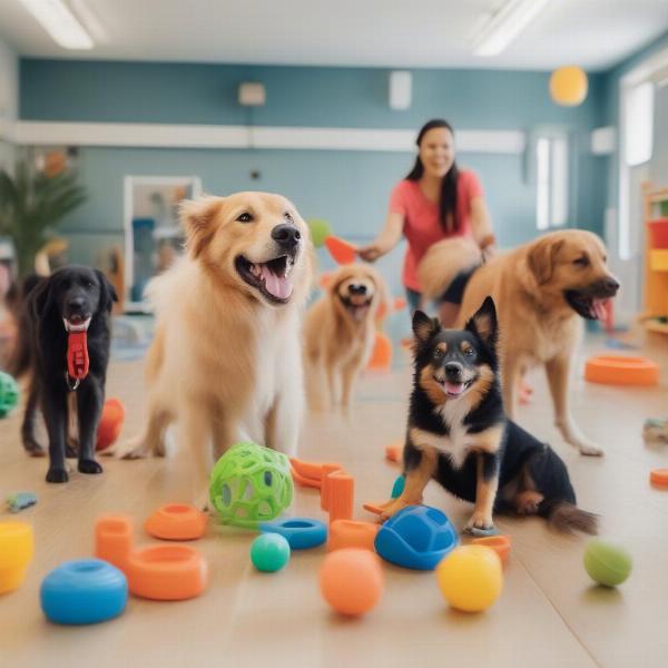 Dogs playing at doggy daycare