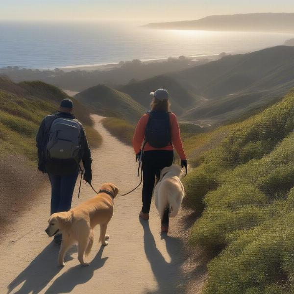 Dogs exploring the hiking trails in Laguna Coast Wilderness Park, Laguna Beach.