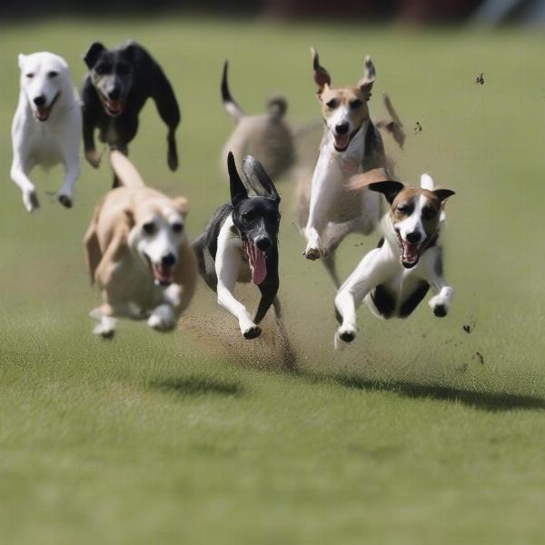 Dogs running in a lure coursing event