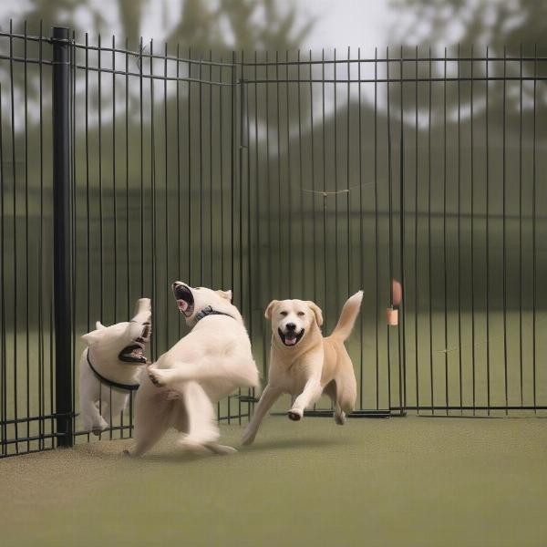 Dogs Playing Safely within Wireless Fence Boundary