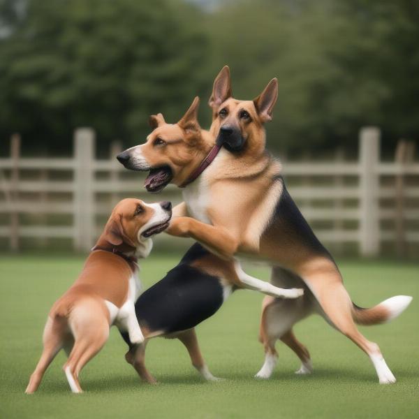 Dogs playing together and learning social cues