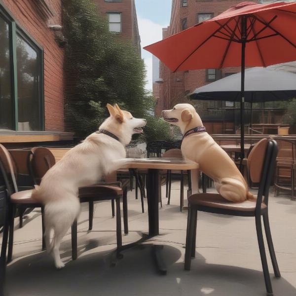 Dogs socializing at a Brooklyn dog-friendly restaurant