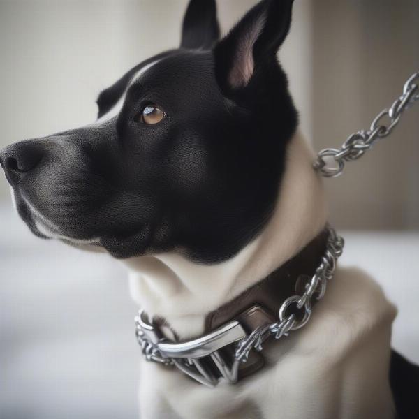 Dog wearing a dominant collar