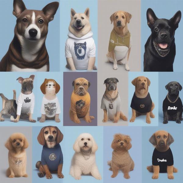 Dogs wearing Drake shirts in different styles