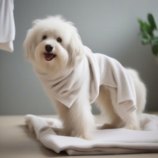 Drying a White Dog after Bath