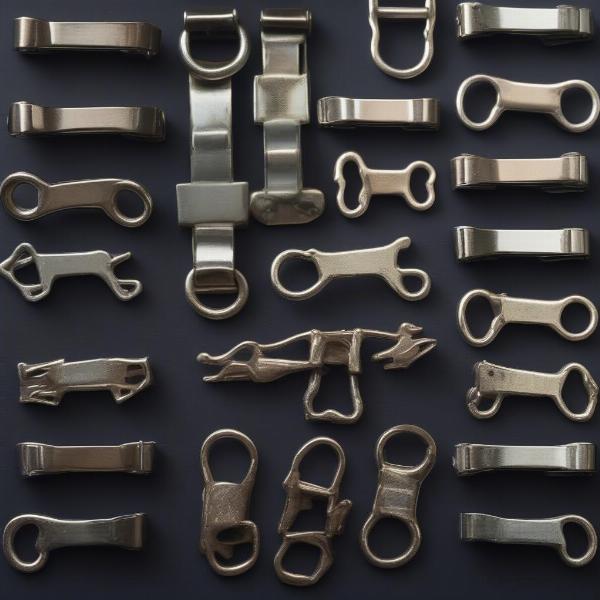 Various durable dog clips made of metal.