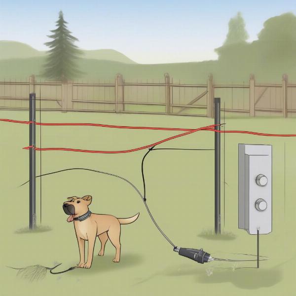 Diagram of an electric dog fence system for small dogs