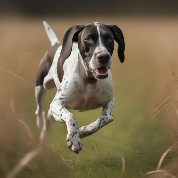 English Pointer running in a field