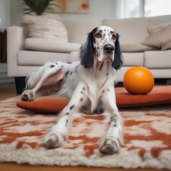 English Setter relaxing in a home