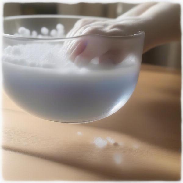 Epsom salt being dissolved in warm water for a dog paw soak