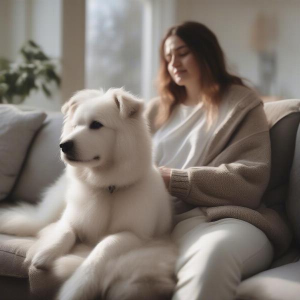 Emotional support dog comforting its owner at home