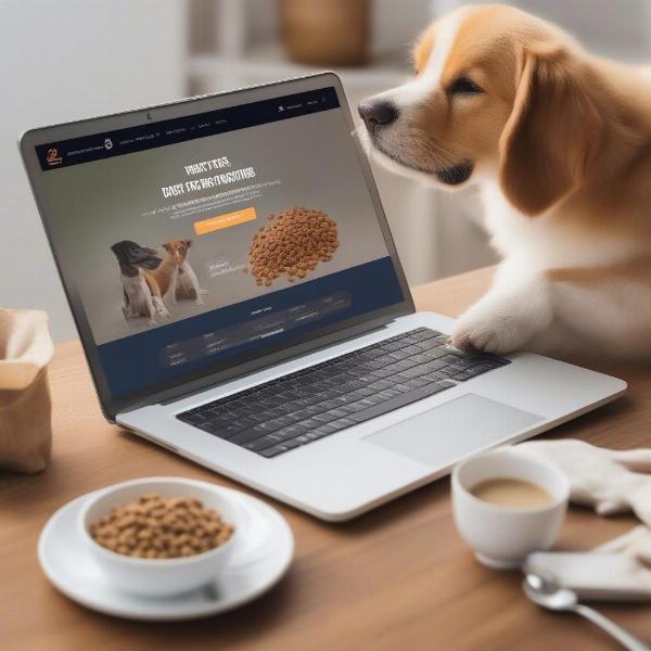 Searching for free dog food trials on a laptop