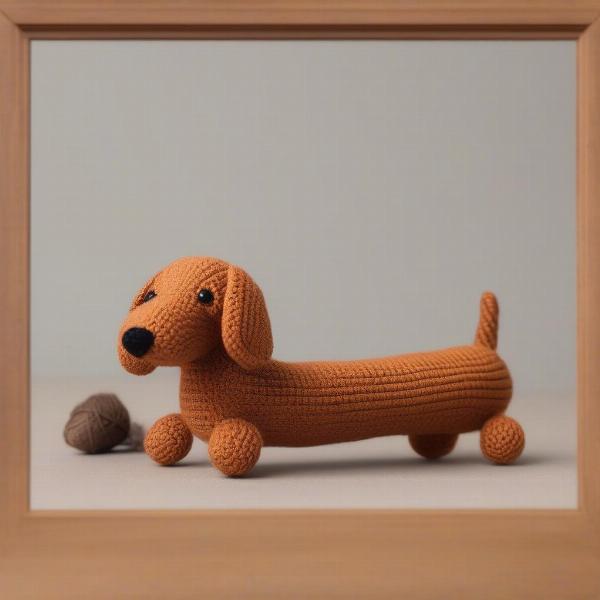 Completed crocheted sausage dog