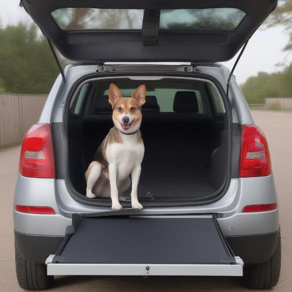 A foldable dog ramp for small cars in the UK.