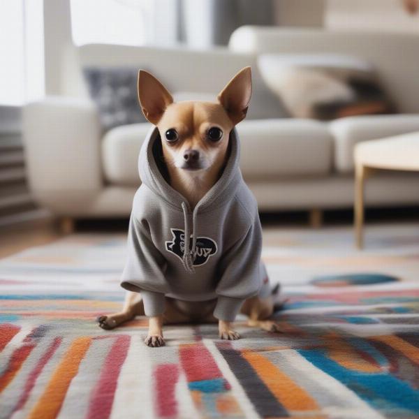 Dog wearing a Drake-inspired hoodie