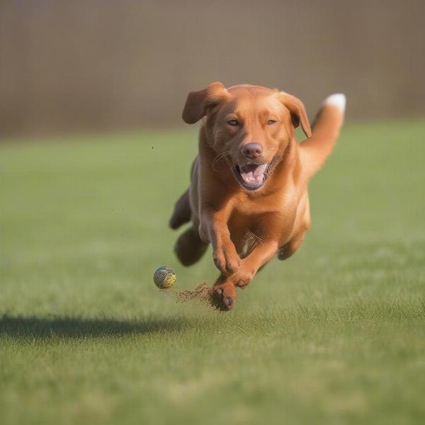 Fox Red Labrador Retriever playing fetch with a ball