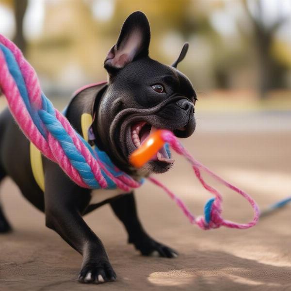 French Bulldog playing with a toy