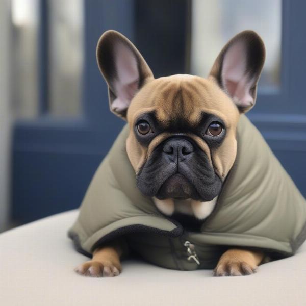 French Bulldog wearing a winter coat