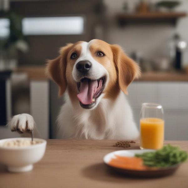 A Happy Dog Enjoying Fresh Food