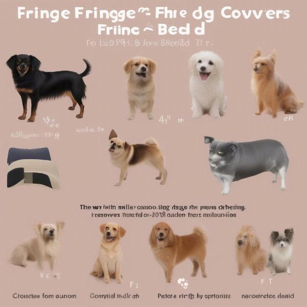 Fringe dog bed covers in various sizes for small, medium, and large dogs.