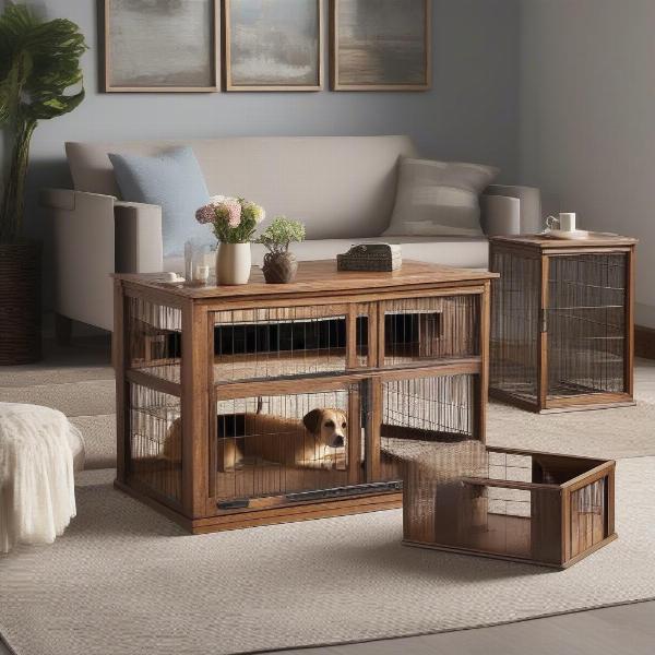 Different styles of furniture dog crates