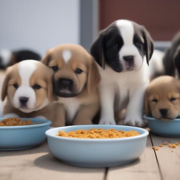 Gentle giants puppies enjoying their meal