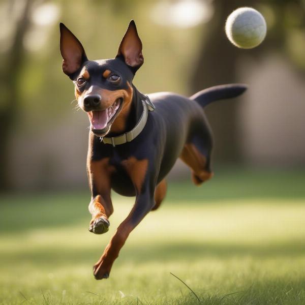 German Pinscher playing fetch