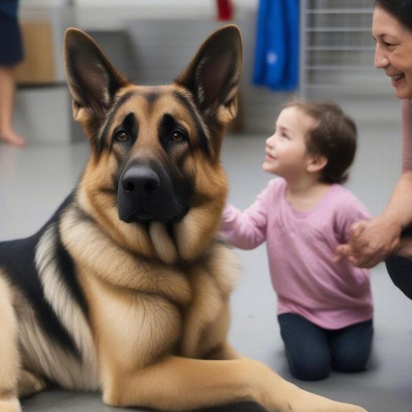 German Shepherd meeting potential adoptive family in New York