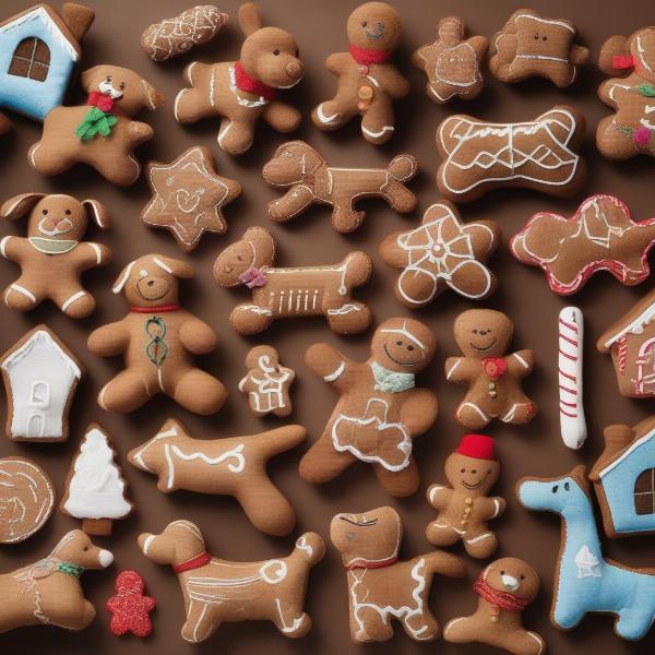 Gingerbread dog toys in various shapes and sizes