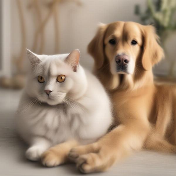 Golden Retriever dog and Golden Chinchilla cat