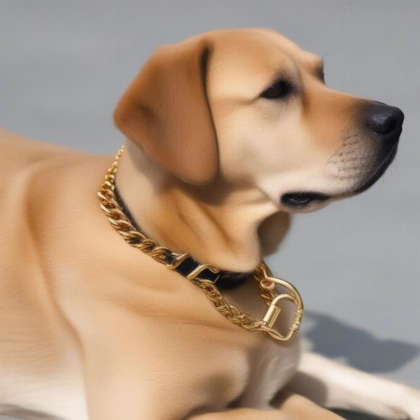 Gold Chain Dog Collar with ID Tag