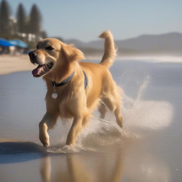 Dog enjoying the beach at a Gold Coast dog friendly caravan park