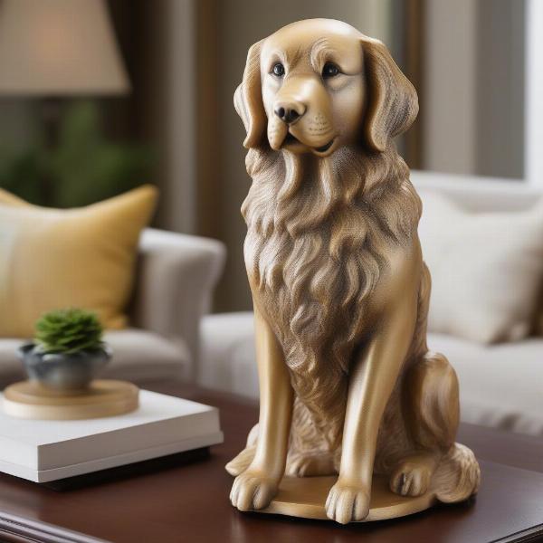 Golden Retriever Statue in a Living Room