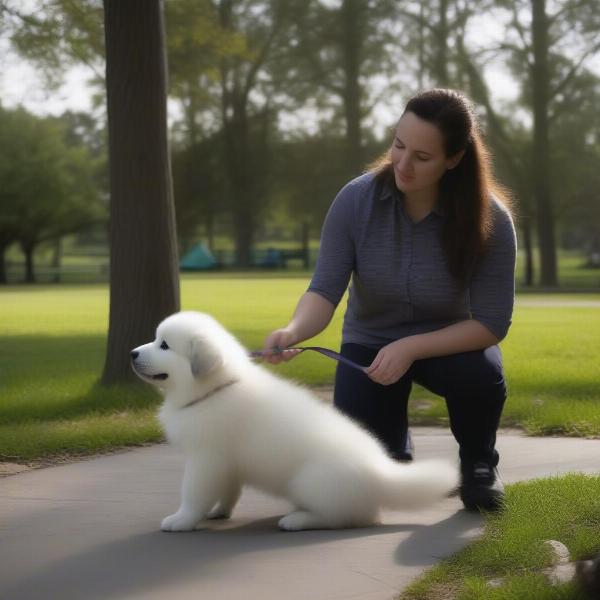 Great Pyrenees Learning the "Stay" Command