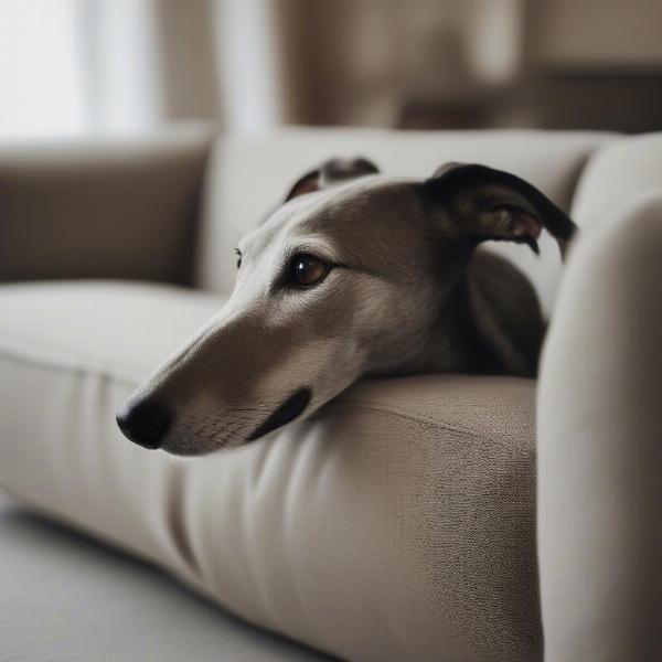 Greyhound Relaxing on a Couch