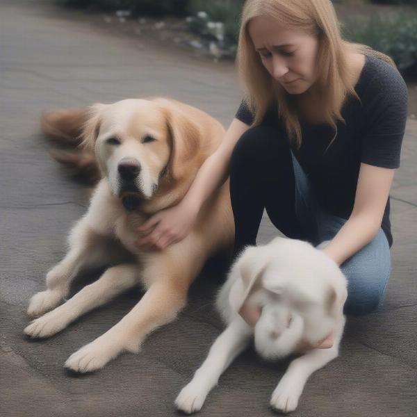 A person comforting a grieving dog owner