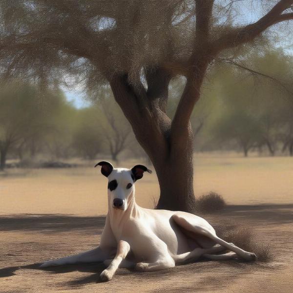 Hanging Tree Cow Dog Resting after Work