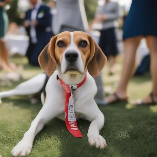 Happy dog at a wedding reception