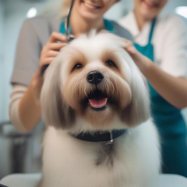 Happy Dog Being Groomed