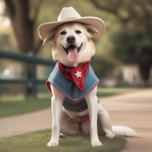 Happy Dog in Cowgirl Costume