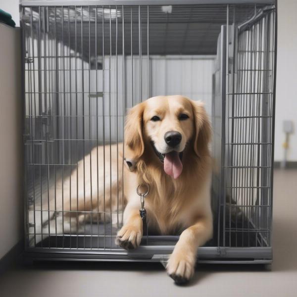 A Happy Dog in a Kennel