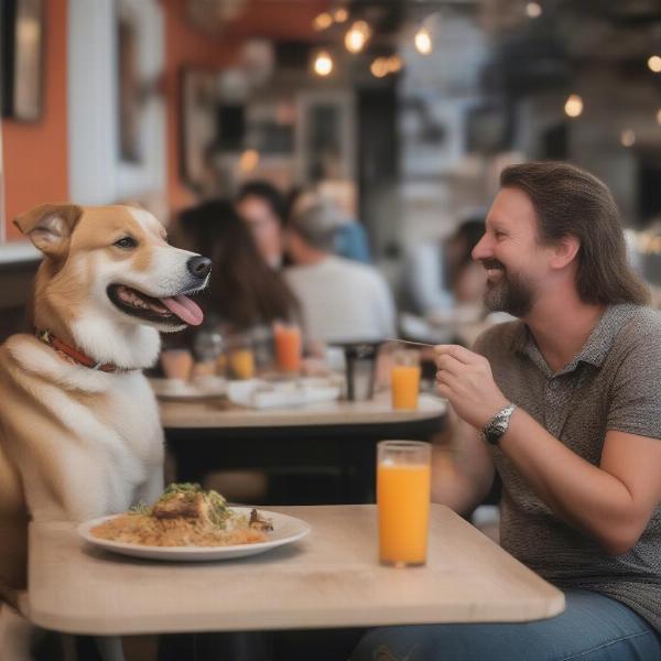 Happy dog and owner at a Frederick, MD restaurant