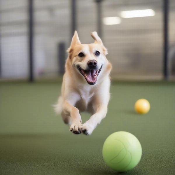 Happy dog playing at a Santa Clara dog boarding facility