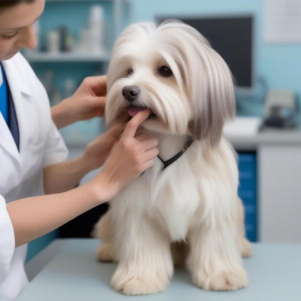 Havanese dog receiving veterinary care