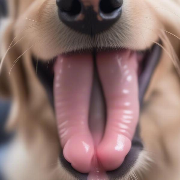 Close-up of healthy dog teeth after a professional cleaning.