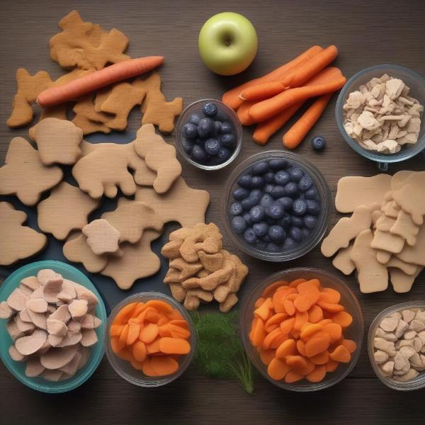 Assortment of healthy dog treats